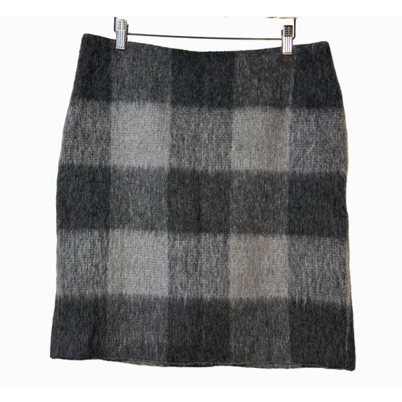 Talbots Women's Alpaca Wool Blend Plaid Grey and Black Skirt Size 12 - Picture 1 of 8